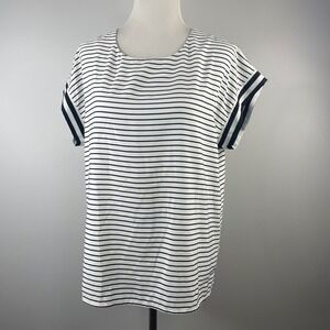 Ellen Tracy Womens Black White Striped Short Sleeve Blouse Top L D1B99924M